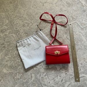 Brandon Blackwood Red Leather Mini Crossbody Bag Gold Hardware Dust Bag - NEW!